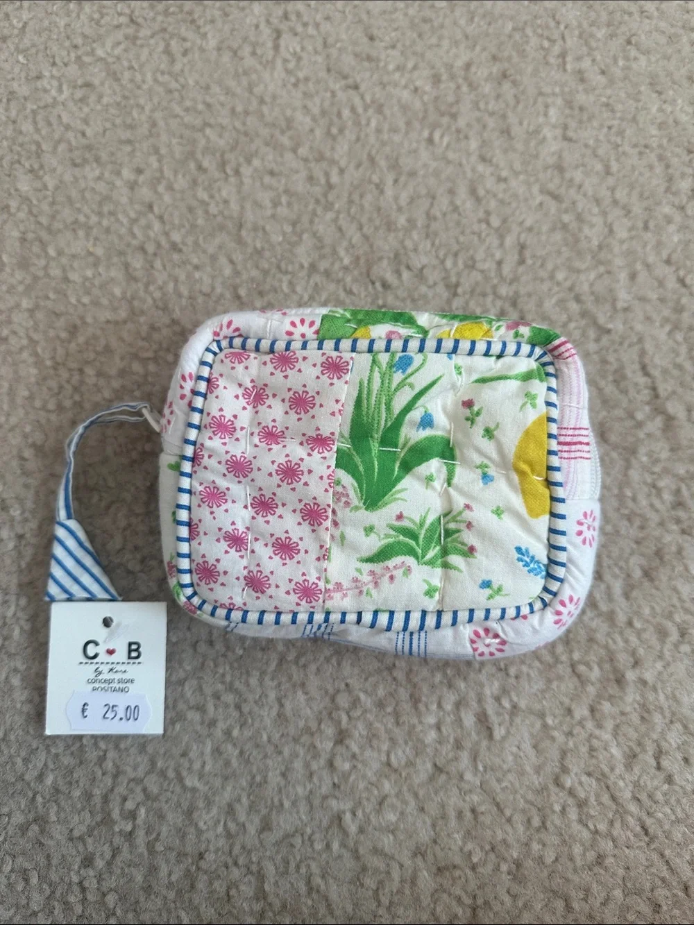 C·B Positano Floral Quilted Pouch - White with Pink & Green